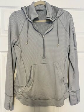 Athleta Light Gray and White Striped Athleisure Quarter Zip Hoodie Size Medium